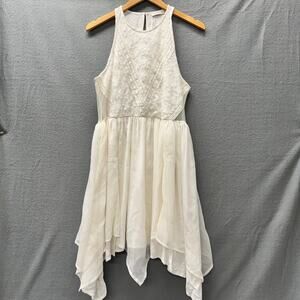 Abercrombie & Fitch Dress Womens Large Cream White Lace Floral Chiffon Midi